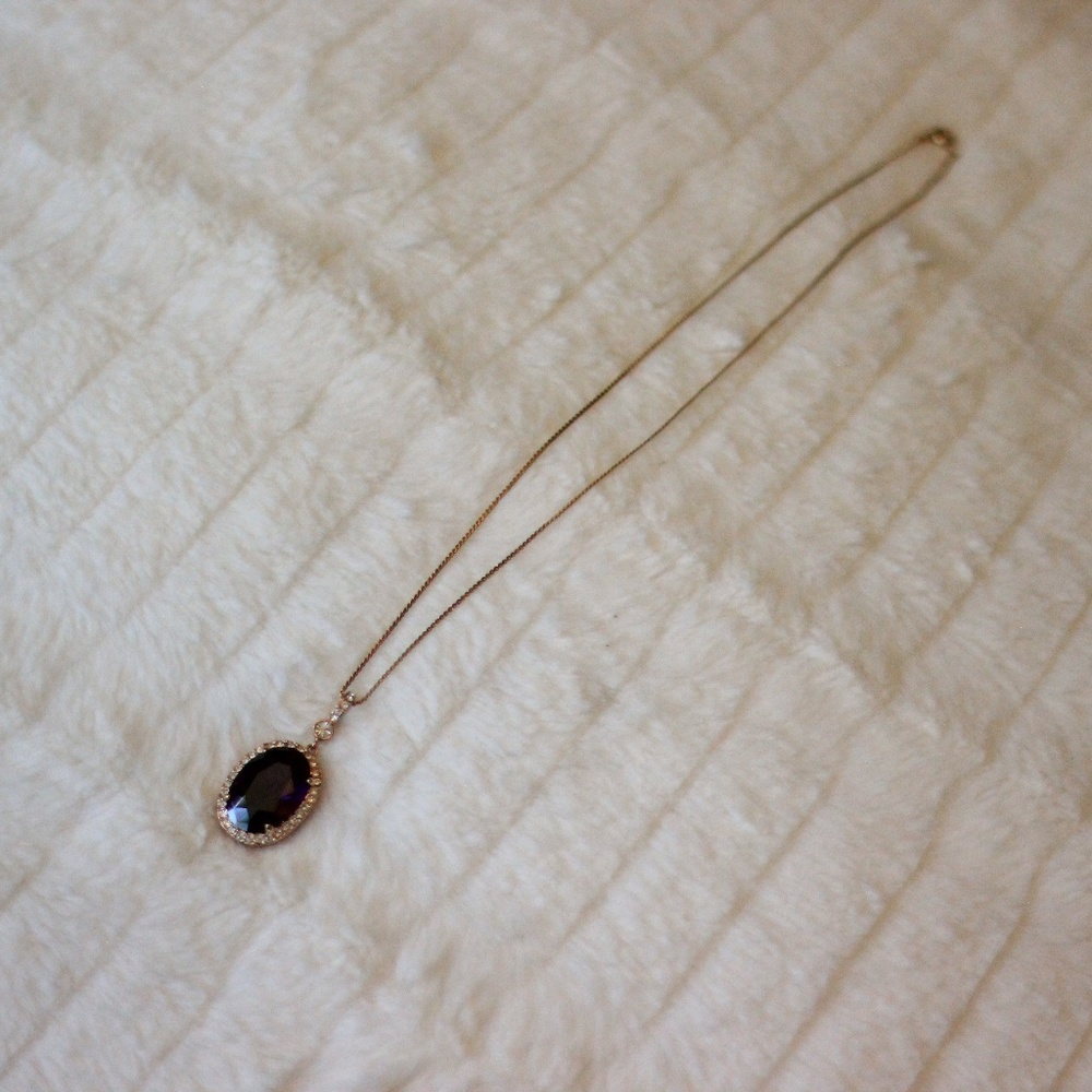 Dark Purple Oval Halo CZ Necklace